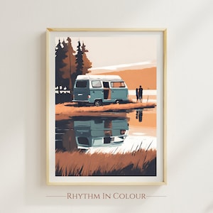 Vanlife Poster Van Life Druck Paar Camping Druck Romantisches Camping Poster Campervan Druck Wohnmobil Druck Outdoor Abenteuer Druck Zeltplatz