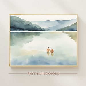 Wild Swimming Watercolor Painting France Painting landscape wall art French Lake watercolour print French Lake Gift for Wild Swimmer