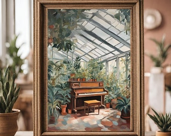 Boho Piano Poster: Mid Century Music Print, Botanical Haven