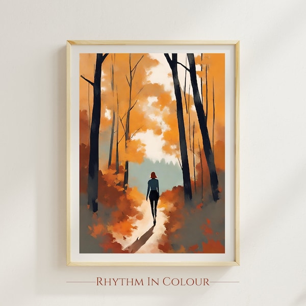 Forest Print Autumn Walking in the Woods Print Woodland Walk Poster Into the Woods I go Wanderlust Painting Lost in the Woods Fall Print