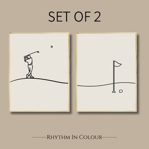 Set of 2 Line Art Prints Minimalist Golf Poster Set of 2 Golf Prints Modern Minimalist Wall Decor Line Drawing Artwork Golf Player Gift