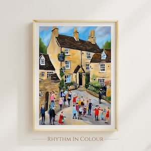 Impressions des Cotswolds, impression du village des Cotswolds, peinture de la campagne anglaise, peinture de paysage, affiche de voyage, cadeau de l&#39;Angleterre, impression de fête d&#39;été