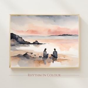 Küsten Kunstdruck Liebespaar Poster Romantisches Paar Druck Aquarell Gemälde Meer Wand Kunst Strand Haus Kunst Landschaft Wand Kunst Ozean Kunst