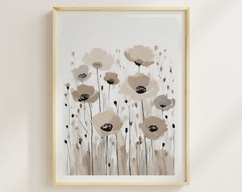 Neutraler Blumendruck: Beige Wiese Botanische Wandkunst
