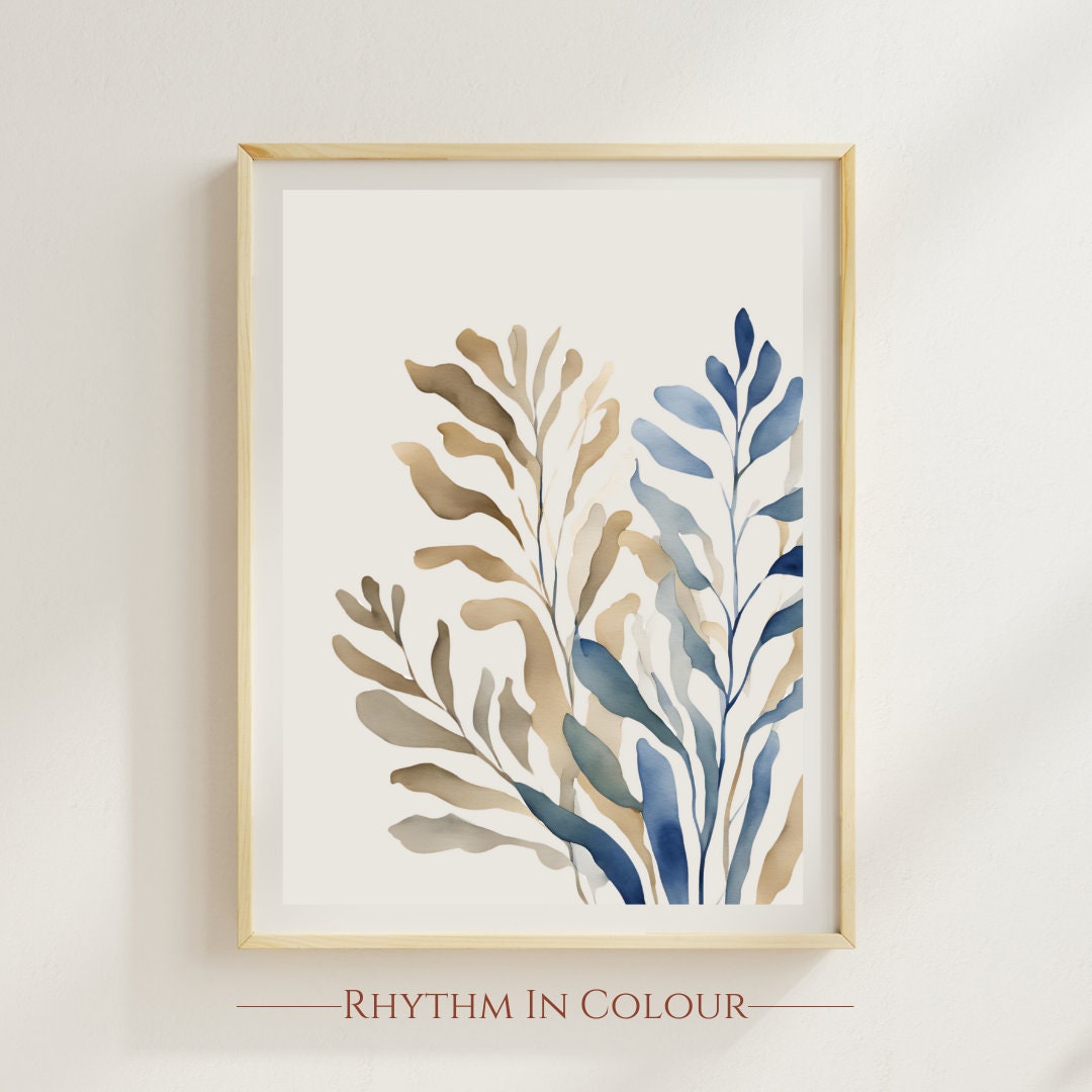 Minimalist Seaweed Watercolor Print: Blue Coastal Wall Art - Etsy