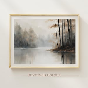 Landscape Abstract Wall Art Prints Neutral Wall Art Neutral Wall Decor Landscape Art Aesthetic wall art Beige Sound of Silence Lake Art
