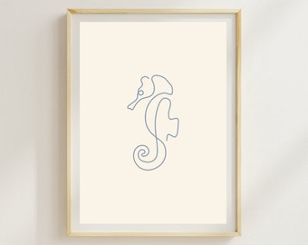 Seepferdchen Linie Kunst Druck, Küsten Beige Wanddekor