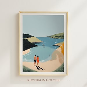 Beach Poster Into the Water I go Print Coastal Print Devon Travel Print Salcombe Poster Seaside Picture Romantic Couple Seaside Art Coastal