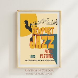 Retro Newport Jazz Music Poster Colourful Jazz Print Louis Armstrong Jazz Poster Gift for Jazz Lover Vintage Jazz Festival Print