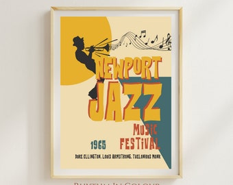 Retro Newport Jazz Music Poster Colourful Jazz Print Louis Armstrong Jazz Poster Gift for Jazz Lover Vintage Jazz Festival Print