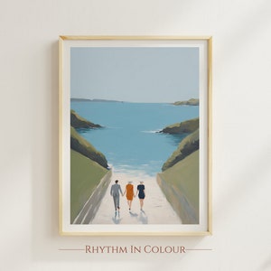 Coastal Walking Print Seaside Painting Landscape Painting Devon Print Cornwall Poster Summer Vacation Print Friends Picture Gift for Her