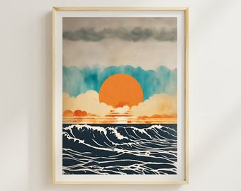 Ocean Waves Print Beach Poster Sunrise Ocean Beach Sunrise Print Ocean Wall Art Sea Poster Water Print Sunset Beach Beach Sunset Print Art