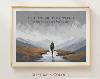 Minimalist Hiking Print: Moody Mountain Art, Nature Poster
