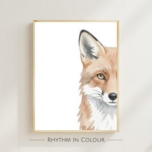キツネの水彩画：ミニマリストの動物ウォールアート