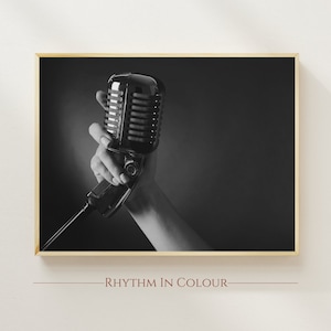 Music Photography Poster Black and White Vintage Music Print Singer Poster Retro Music Print Gift for Musician Noir Art Poster Microphone