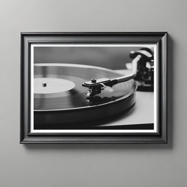 Vinyl Photography Poster Black and White Vintage Music Print Vinyl Record Player Poster Retro Music Poster Gift for Musician Noir Art