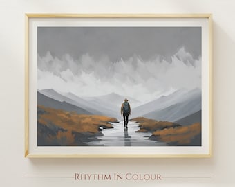 Minimalist Hiking Print: Moody Mountain Landscape Art