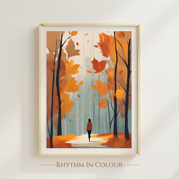 Forest Print Fall Walking in the Woods Print Woodland Walk Poster Into the Woods I go Wanderlust Painting Lost in the Woods Autumn Print