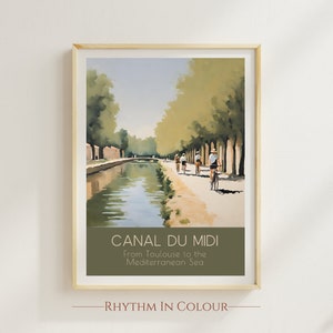Canal du Midi Cycling Art Print: French Travel Poster, Neutral Decor