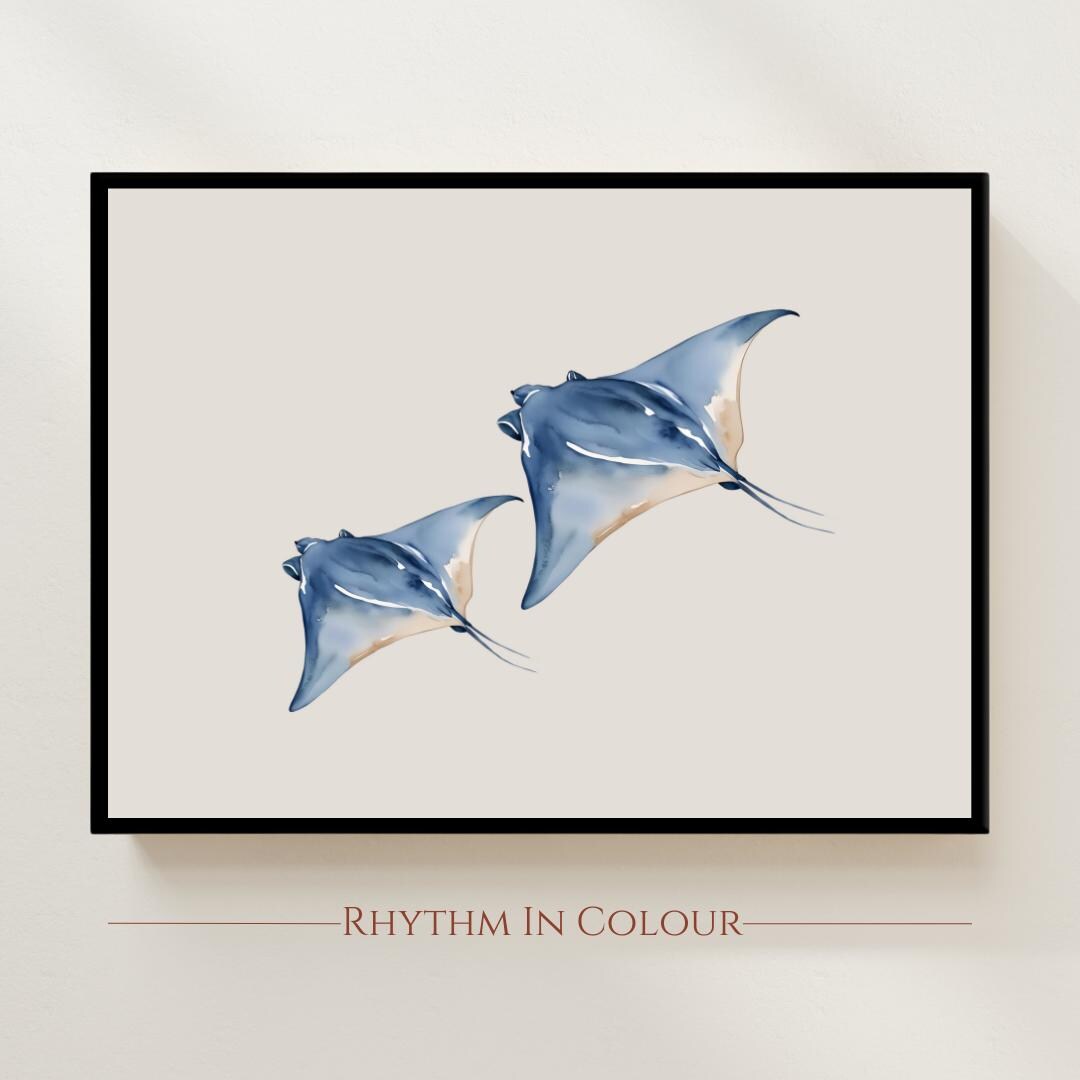 Manta Ray Watercolor Print: Minimalist Coastal Wall Art - Etsy