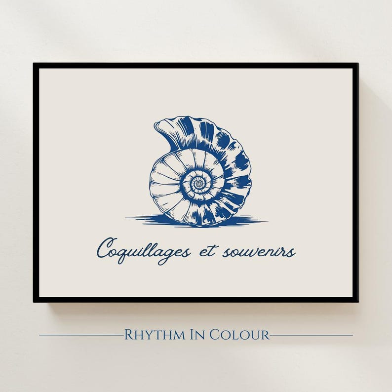 Vintage Seashell Art Print: Blue & Beige Coastal Wall Decor - Etsy
