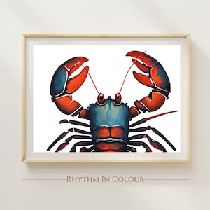 Blue Lobster Print Sea life Illustration Ocean Seafood Art Gallery Wall Kitchen Poster Dining Room Trendy Ocean Print Lobster Gift Orange