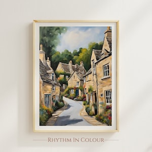 Impressions des Cotswolds, impression du village des Cotswolds, peinture de la campagne anglaise, peinture acrylique de style, peinture de paysage, affiche de voyage, cadeau, Angleterre