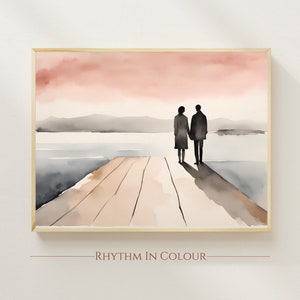 Paar Druck Romantisches Paar Poster Küsten Kunstdruck Küsten Wandkunst Romantisches Paar Druck Ozean Wand Kunst Strand Haus Druck Beige Dekor