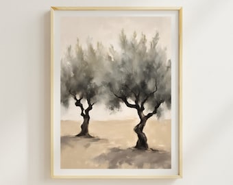Vintage Olive Trees Painting: Mediterranean Landscape Art Print