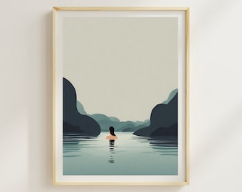 Wild Swimming Print Travel Poster Outdoor Swimming Print Adventure Swimmer Gift Ocean Wall Art Decor Hiking National Park Painting Calm