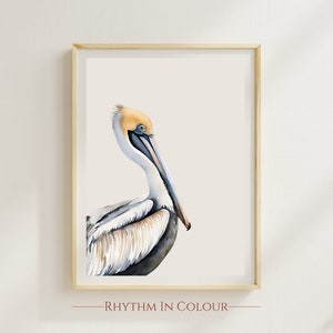 Pelican Print Minimalist Posters Blue Coastal Wall Decor Sea Life Marine Wall Decor Nautical Artwork Vertical Art Pelican Print Bird Poster
