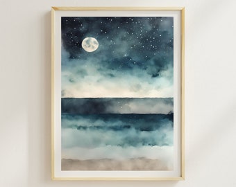 Ocean Print Beach Poster Night Ocean Waves Aerial Ocean Wall Art Nautical Print Sea Poster Water Print Ocean Art Aerial Beach Gift Moonlight