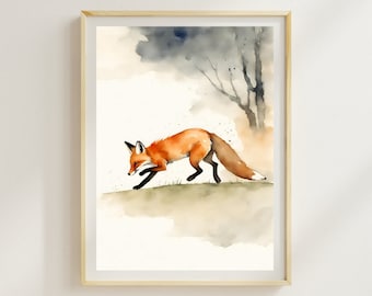 Watercolor Fox Print, Animal Wall Art, Country Decor