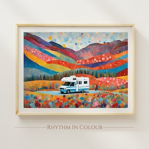 Póster de Vanlife Impresión de Van Life Impresión de pareja acampando Póster de acampada romántica Impresión de autocaravana Impresión de autocaravana Aventura al aire libre Arte maximalista