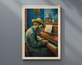 Van Gogh Starry Night Poster Altered Art Print Piano Print regalo para el pianista Van Gogh Style Music Poster Post Impresionismo Wall Art Music