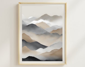 Landscape Neutral Wall Art Print Abstract Mountain Mist Print Neutral Decor Boho Print Aesthetic wall art Beige Minimalist Print Nature