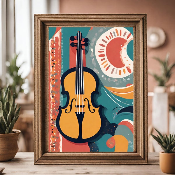 Impression musique bohème affiche de violon bohème impression violon abstrait impression style milieu du siècle affiche musicale cadeau pour musicien de musique classique