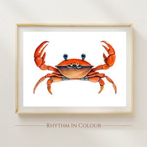 Orange Crab Print Sea life Illustration Ocean Seafood Art Gallery Wall Kitchen Poster Dining Room Trendy Ocean Print Crab Gift Seafood Print