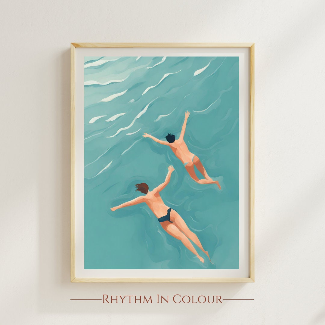 Wild Swimming Art Print: Minimalist Ocean Swim Poster - Etsy