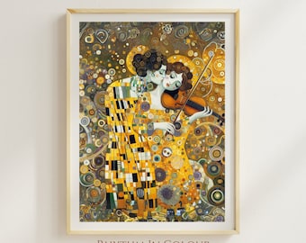 Gustav Klimt Poster Style The Kiss Famous Artist Vintage Art Poster Home Wall Decor Fine Art Print Music Poster Gift for Violinist