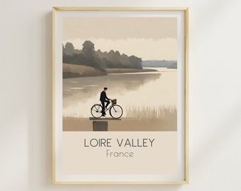 Loire Valley Cycling Print: French River Beige Wall Art