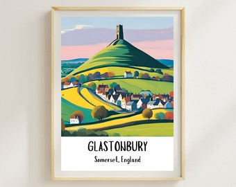 Glastonbury Tor Art Print: Somerset Travel Poster, England Wall Decor
