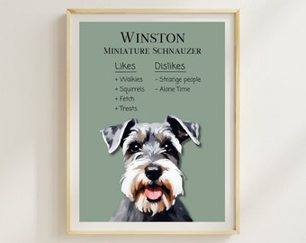 Miniature Schnauzer Personalised Print Customizable Dog Poster Schnauzer Custom Dog Prints Gift for Dog Owner Schnauzer Gift Dog Lover Print