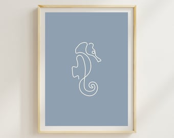 Seepferdchen Linie Kunst Druck, Minimalistische Küsten Wanddekoration