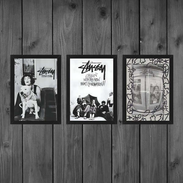 Set di 3 poster vintage di Stussy
