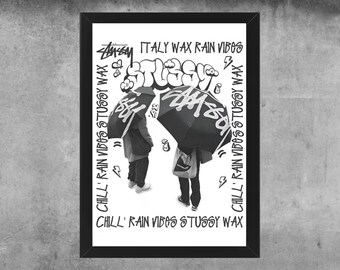 Stussy Umbrella Poster, graphic design posters, framed print artwork, 8 ball