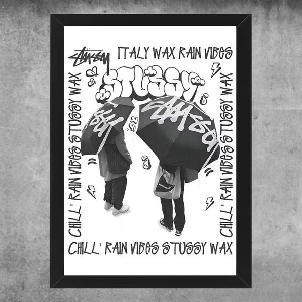 Stussy Umbrella Poster, graphic design posters, framed print artwork, 8 ball