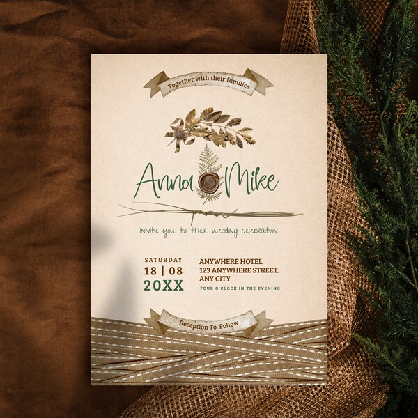 Editable Vintage Wedding Invitation - Digital Template - Rustic Romance