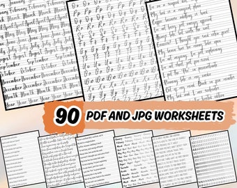 筆記体カリグラフィーワークブック：トレース練習、アルファベット（PDF & JPG）
