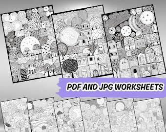 Zentangle House Coloring Pages, Anti Stress Patterns (PDF, PNG, JPG)